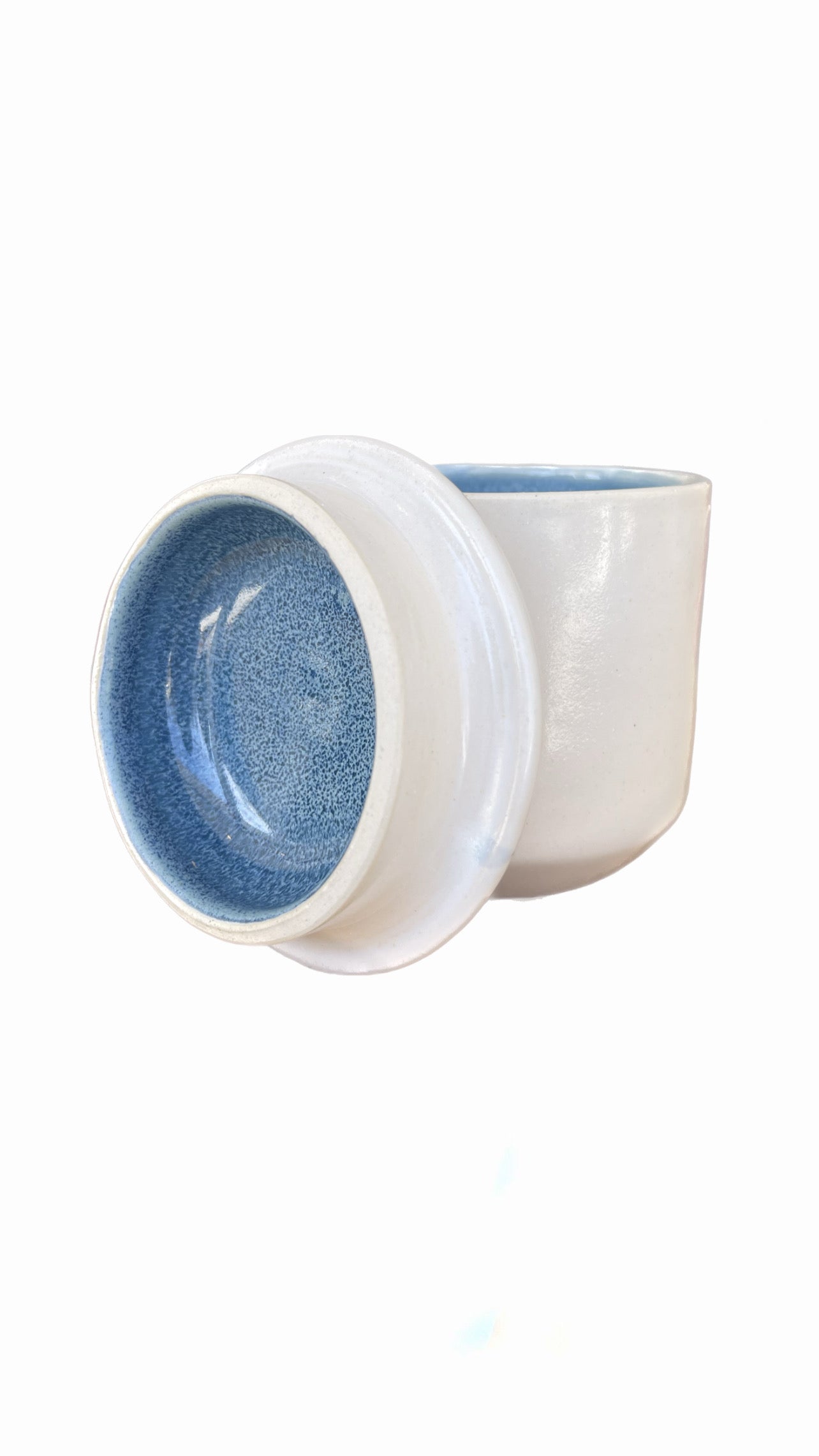 Claude Renaud Smooth White Container w/ Blue Interior and lid