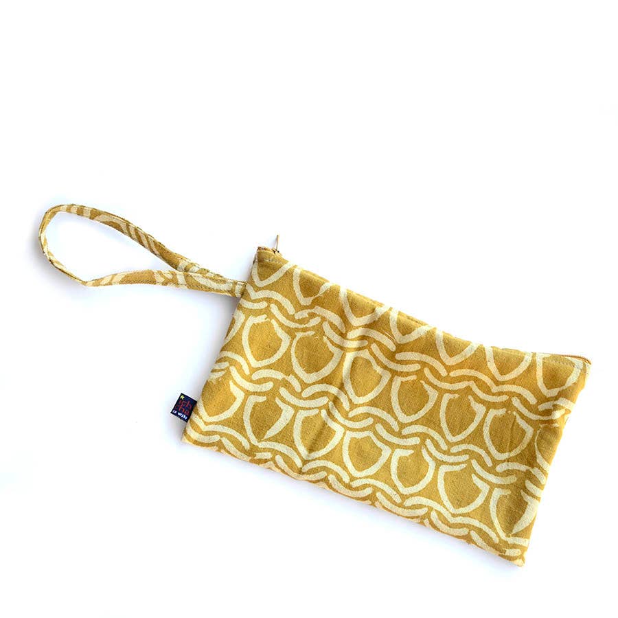 Stocking Stuffers | Block Print Golden Hand Clutch - Jali