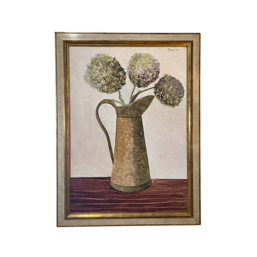 Dark Gray "Three Hydrangeas in a Copper Pitcher" John Funt