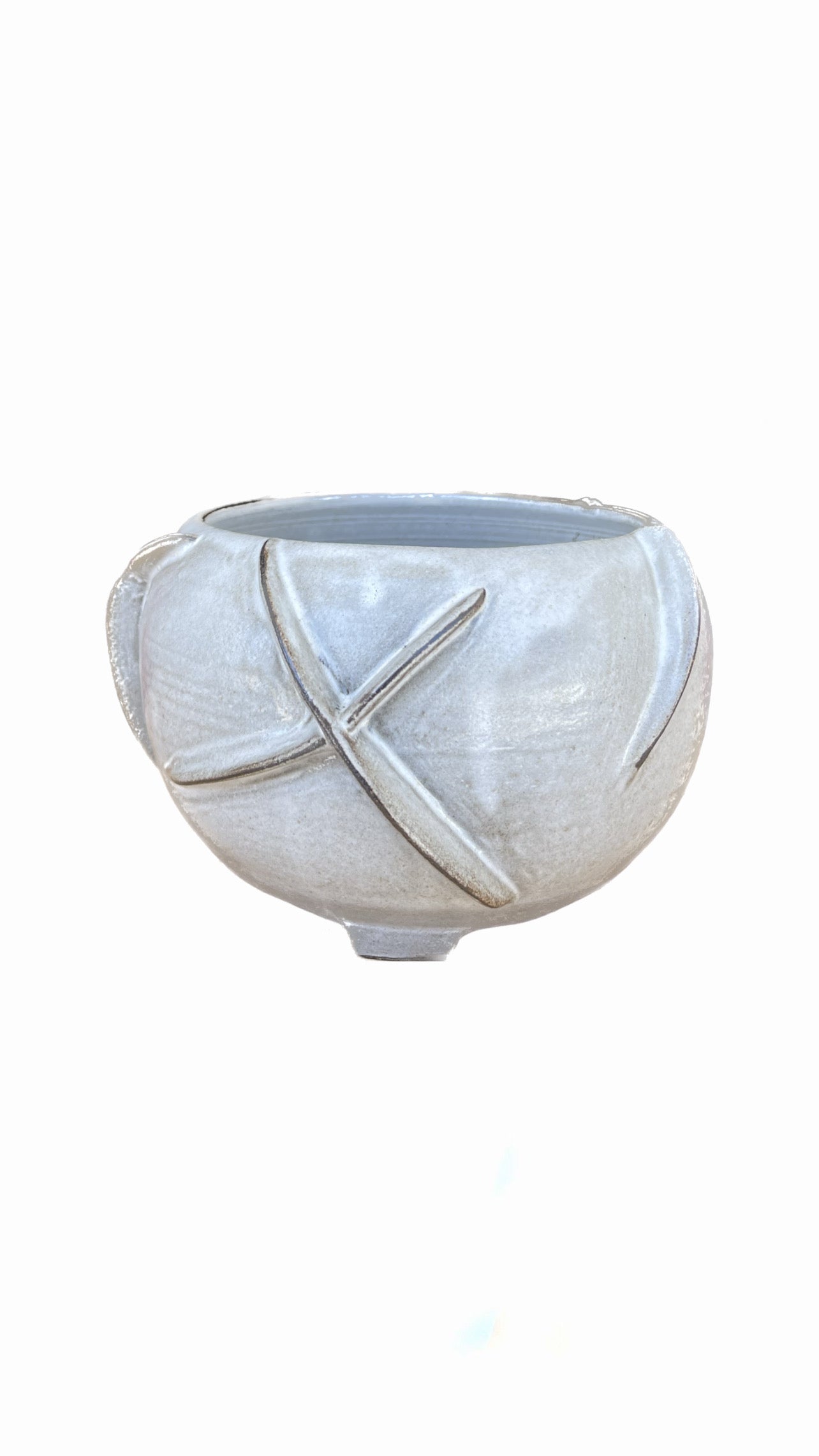 Claude Renaud Bulbous Bowl Grey w/ Abstract Markings