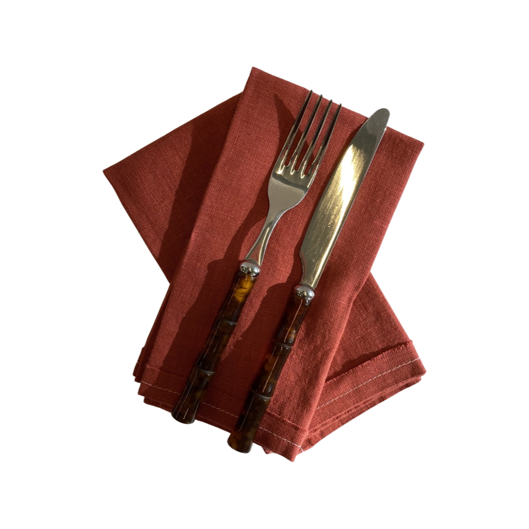 Saddle Brown Linen Napkins - English Rose (Set of 2) Celina Mancurti