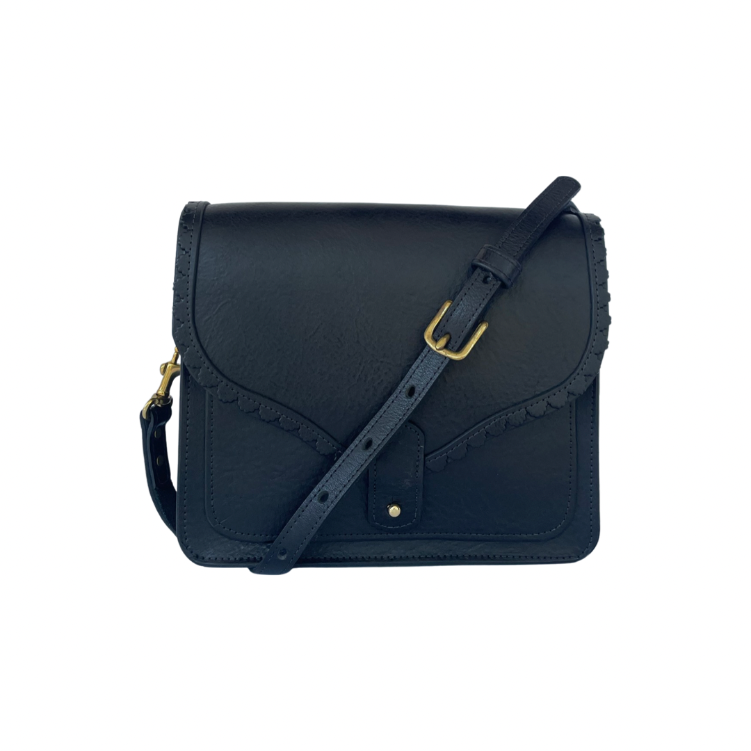 Dark Slate Gray Square Scallop Bag - Black Leather George Reeves