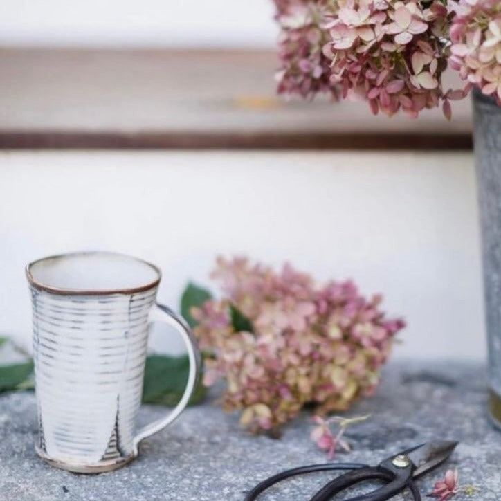 Gray Tall Mug - White with Stripes Daniel Bellow