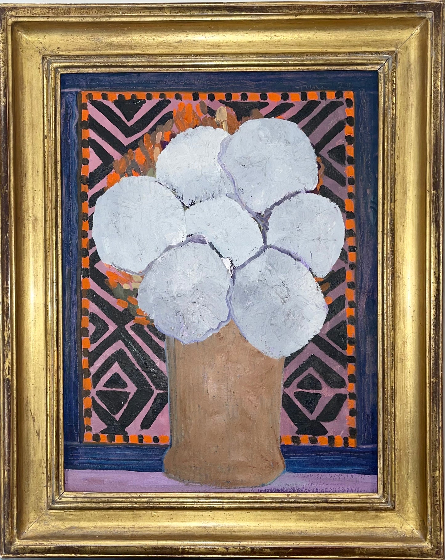 John Funt White Dahlias Before a Patchwork Quilt