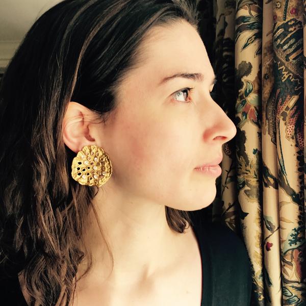 Tan Lotus Pod Clip Earring Janet Mavec