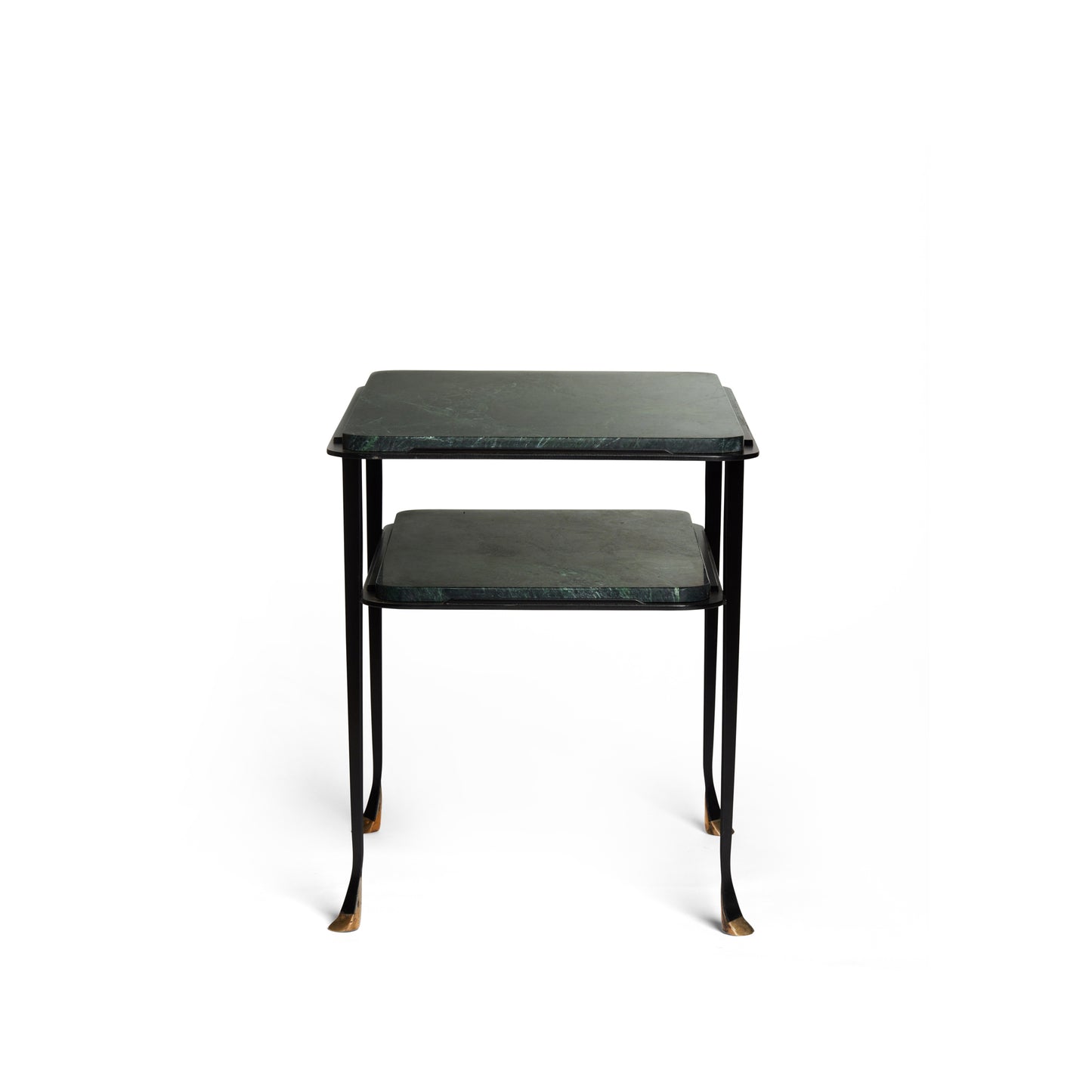 Dark Slate Gray Two Tier Green Marble Table with Brass Feet Joseph Stannard