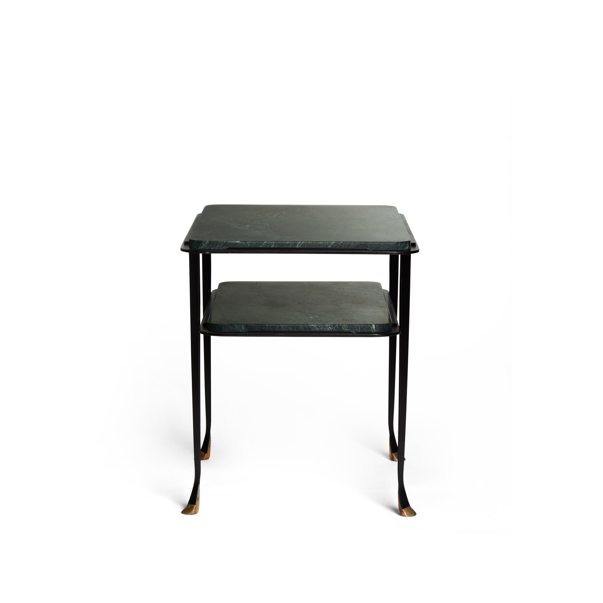 Dark Slate Gray Two Tier Green Marble Table with Brass Feet Joseph Stannard