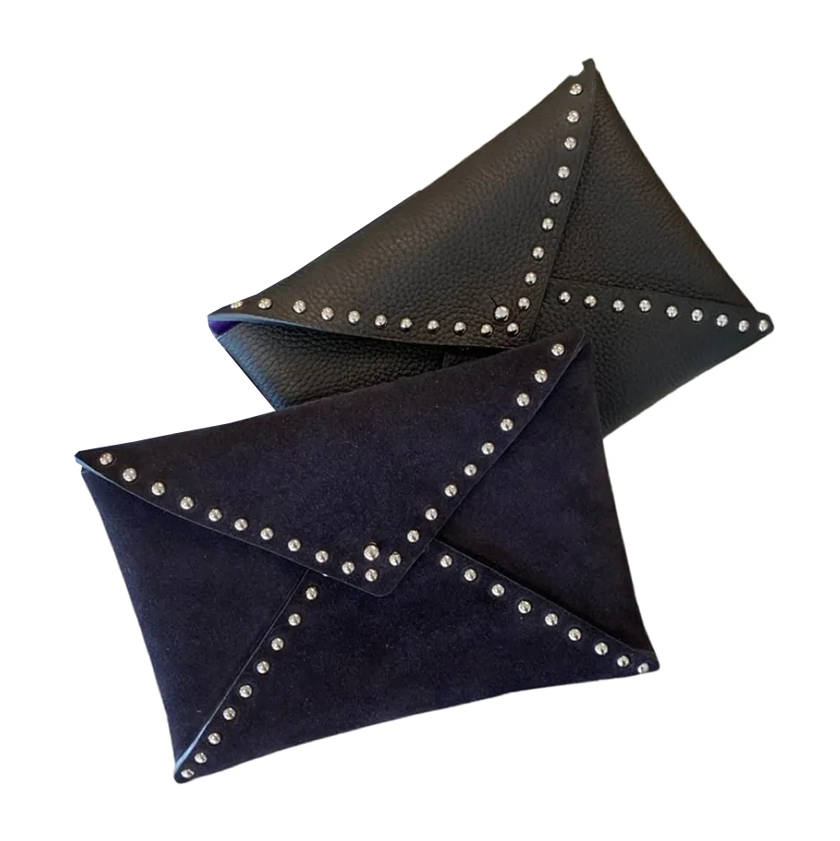 Dark Slate Gray Clutch with Studs Leitz Leather
