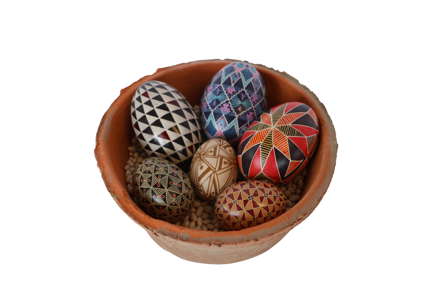 SCARLET AND EBONY STARBURST BLOWN GOOSE EGGSHELL