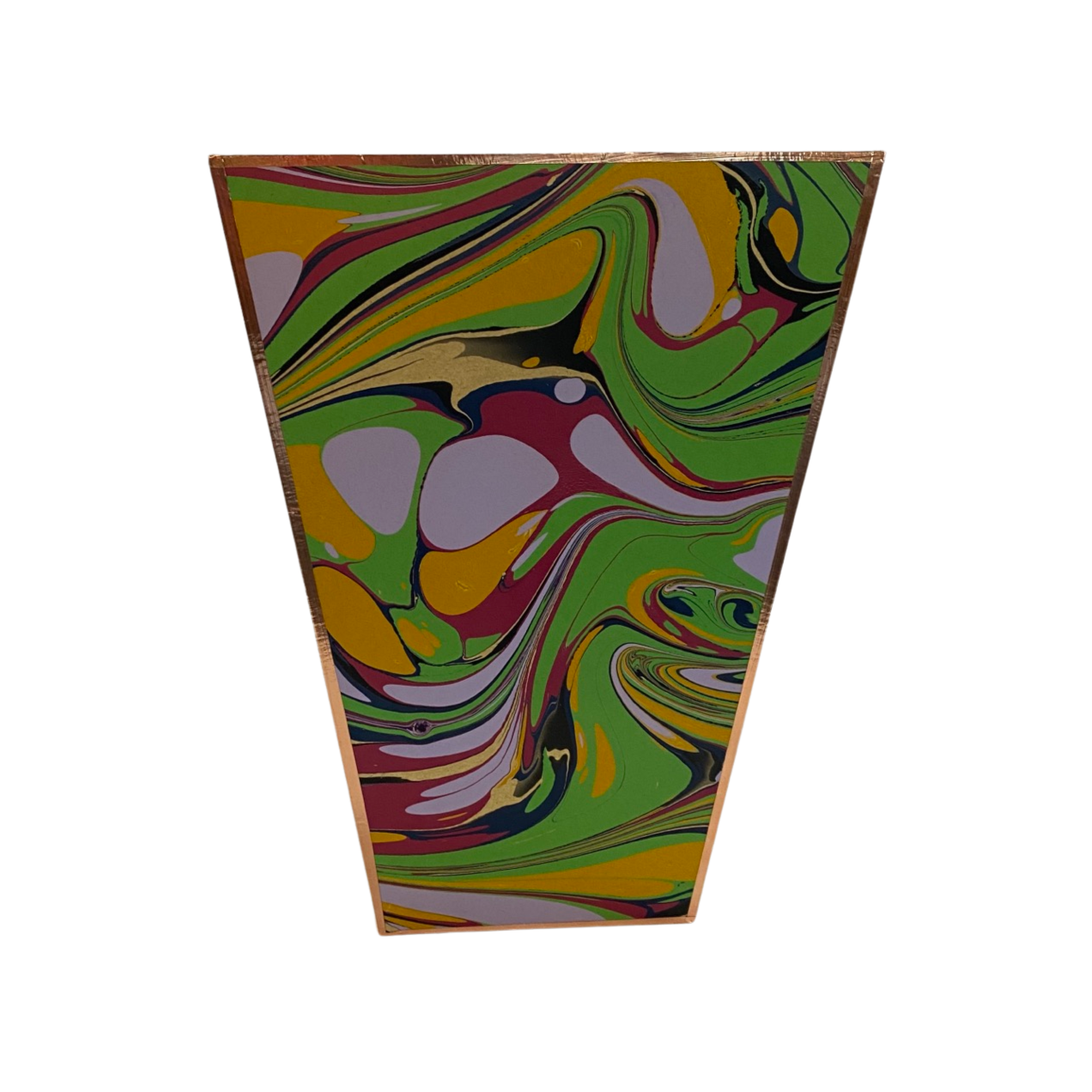 Dark Olive Green Wastebasket - Marbleized Green, Lavender, and Red Shandell's
