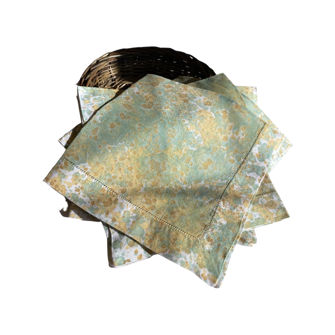 Rosy Brown Dinner Napkins - Green & Gold Splatter (Set of 4) Shandell's
