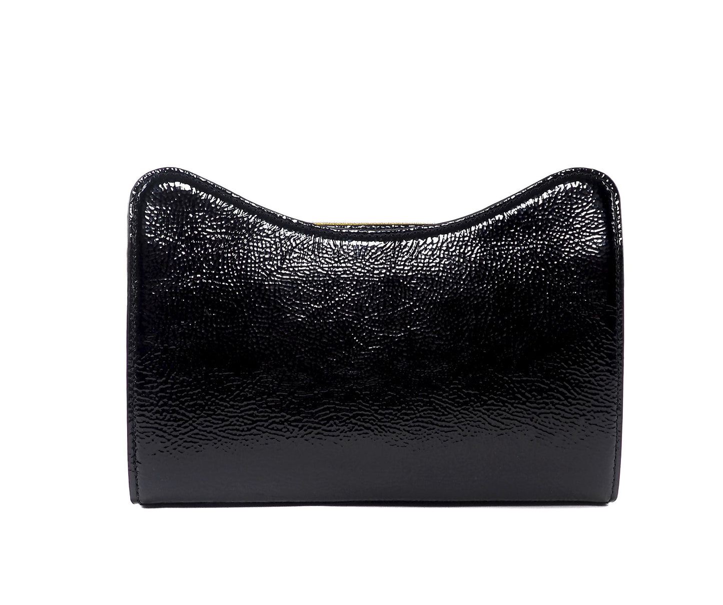 Black Jeffy Clutch in Black Crinkle Patent Leather OM NYC