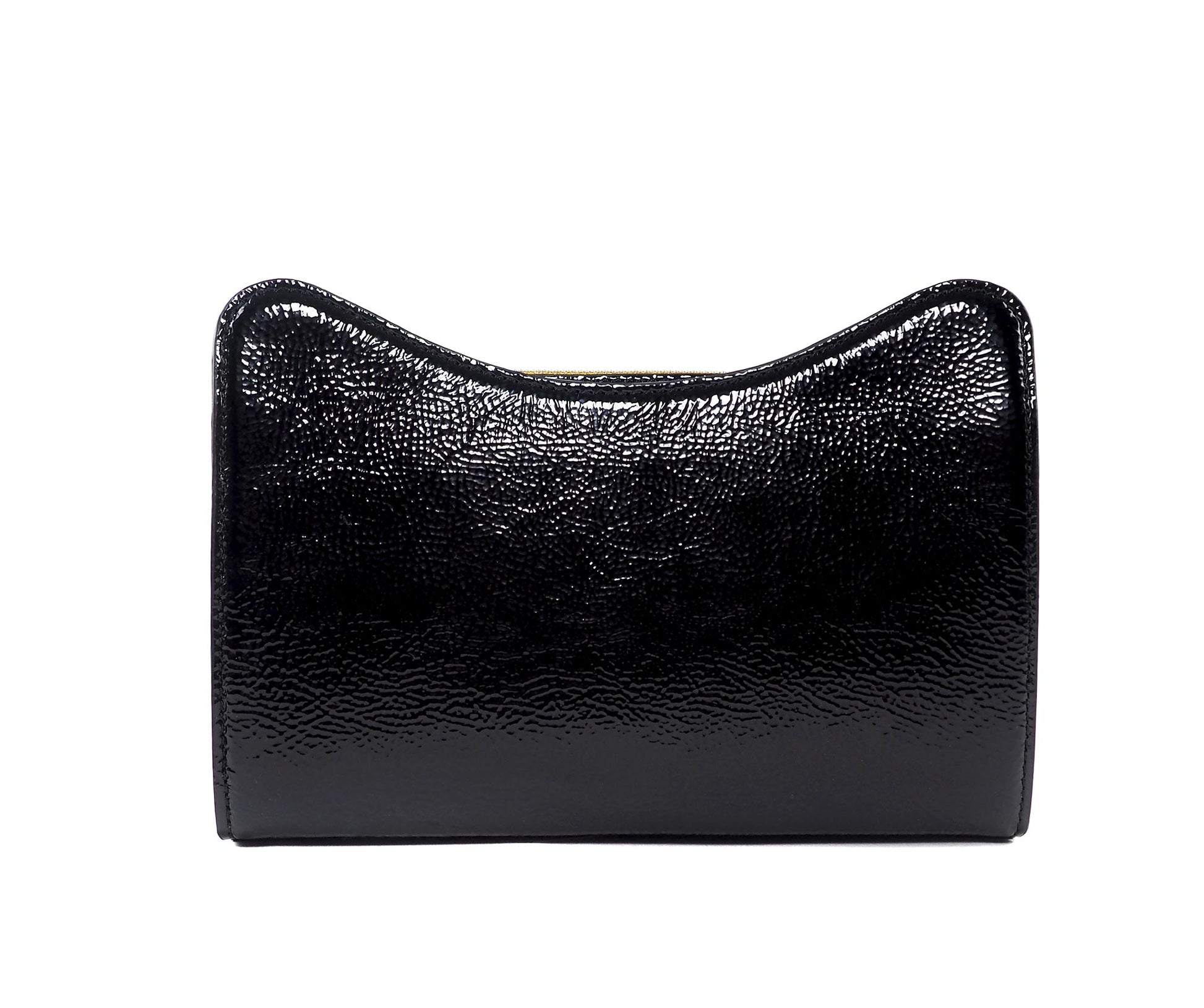 Black Jeffy Clutch in Black Crinkle Patent Leather OM NYC