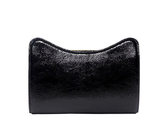 Black Jeffy Clutch in Black Crinkle Patent Leather OM NYC