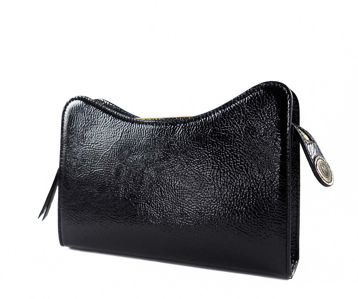 Black Jeffy Clutch in Black Crinkle Patent Leather OM NYC