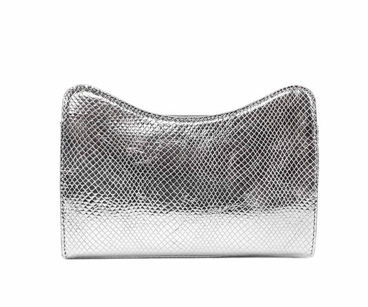 Dark Slate Gray Jeffy Clutch in Silver Metallic Snake OM NYC