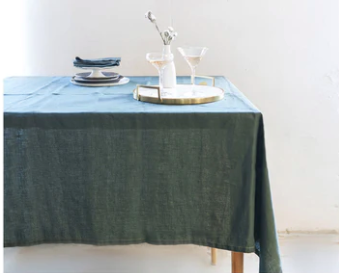 Light Gray Linen Tablecloth - Deep Green Celina Mancurti