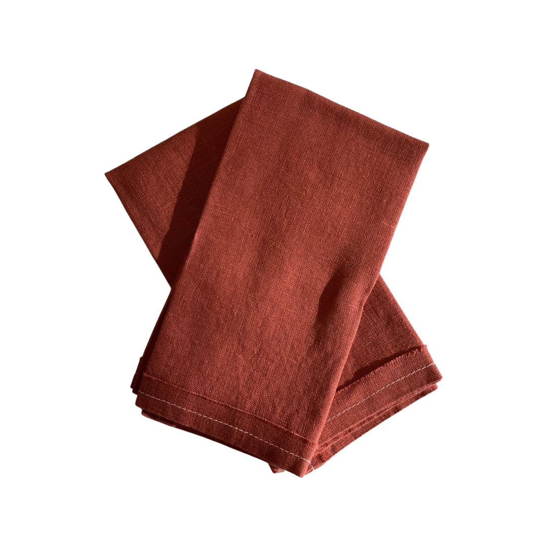 Saddle Brown Linen Napkins - English Rose (Set of 2) Celina Mancurti