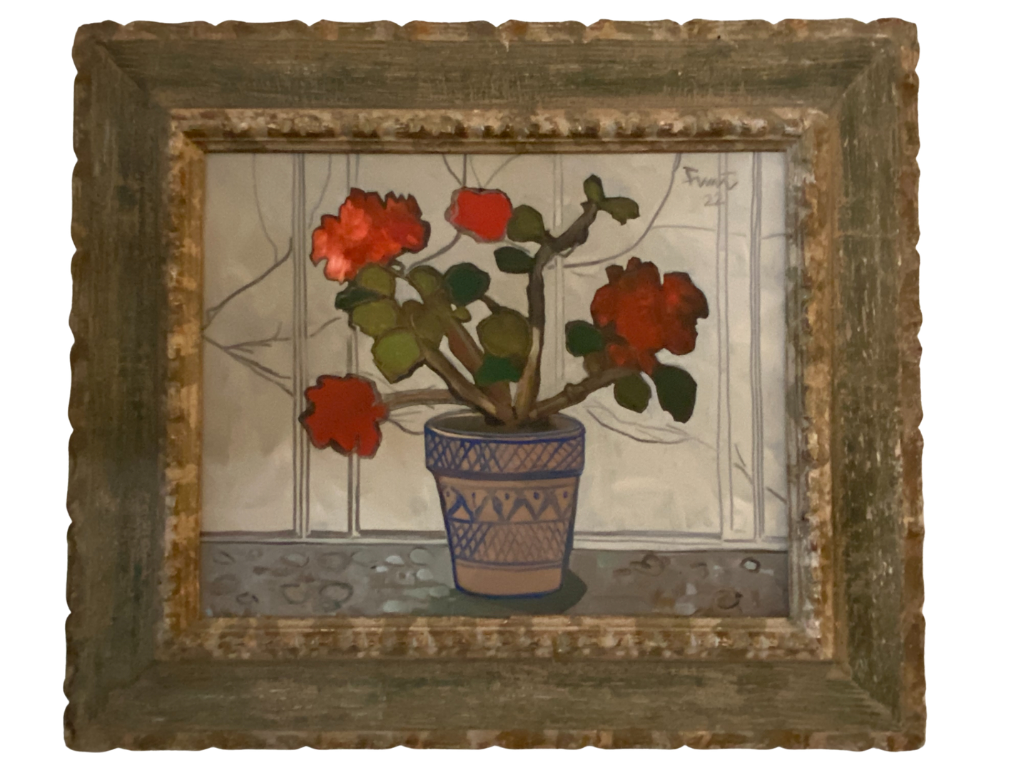 "Red Geranium in the Winter Greenhouse"