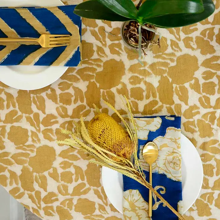 Golden Block Print Tablecloth 90" x 120"