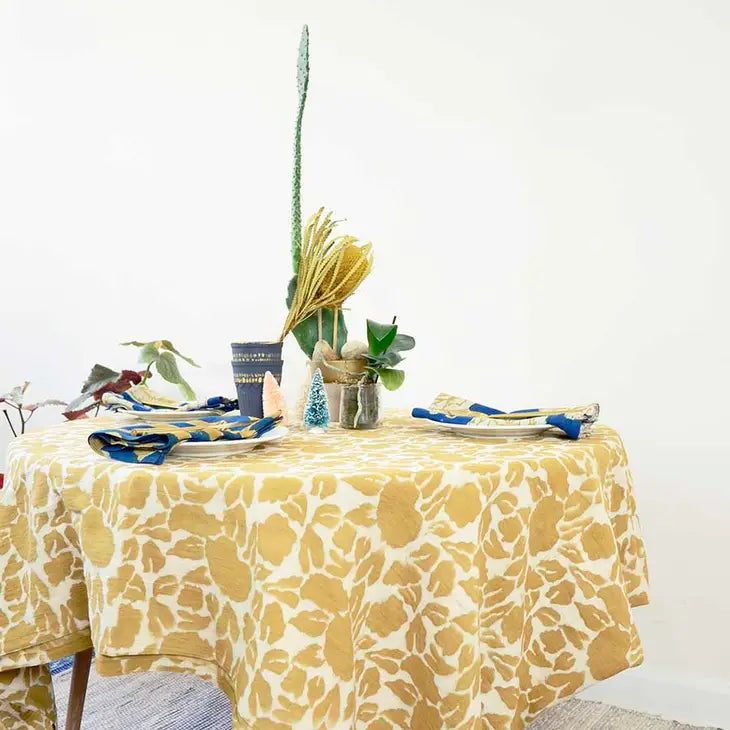 Blue and Mustard Yellow Cloth Napkins - hand block printed and naturally  dyed