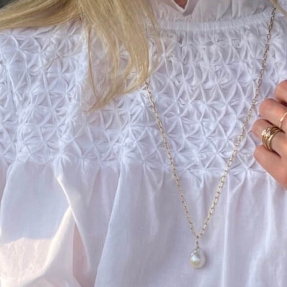 Gray 30" Small Drawn Chain with Baroque Pearl Adelaide Harris