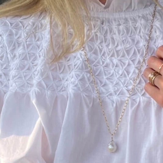 Gray 30" Small Drawn Chain with Baroque Pearl Adelaide Harris
