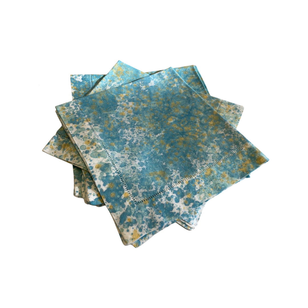 Slate Gray Dinner Napkins - Turquoise & Gold Splatter (Set of 4) Shandell's