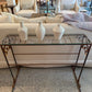 Hand-Forged Iron Flower Stand Glass Top Console