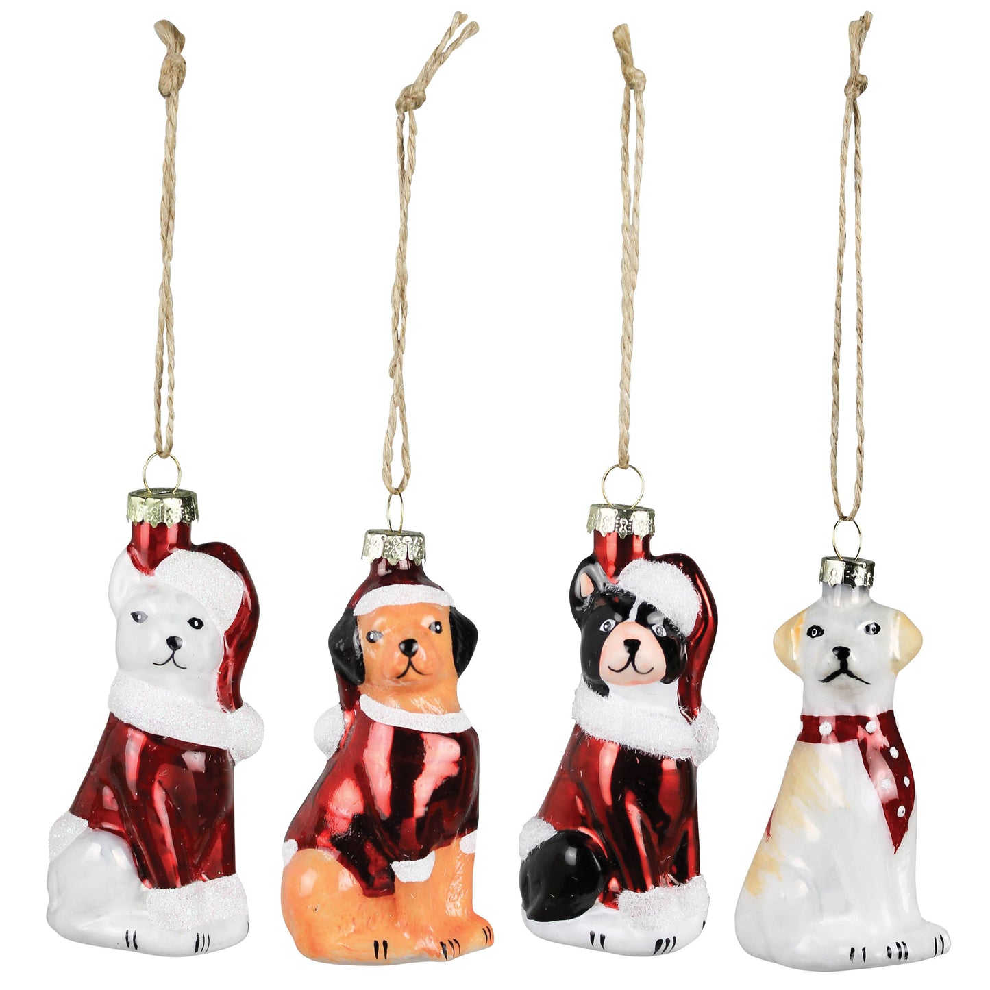 Glass Dog Ornaments - Set of 4