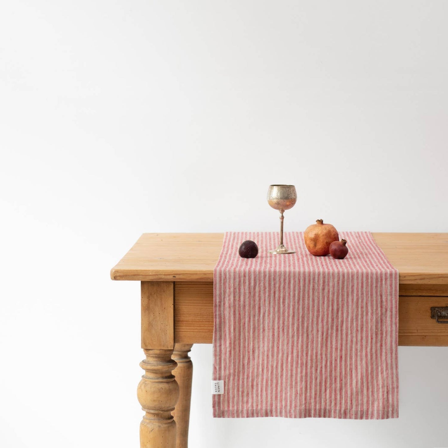 Red Natural Stripes Linen Table Runner: 16"x59" | 40x150 cm