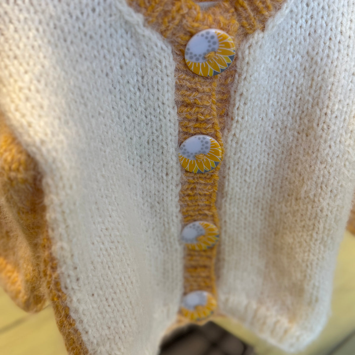 Dark Gray Baby Sweater & Hat Set - Yellow with Sunflower buttons Possum Hill