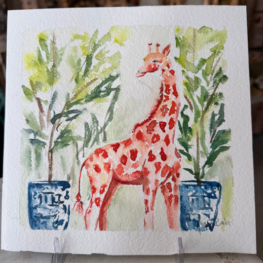 Gray “Giraffe between Palms” Unframed Watercolor Megan Ruch
