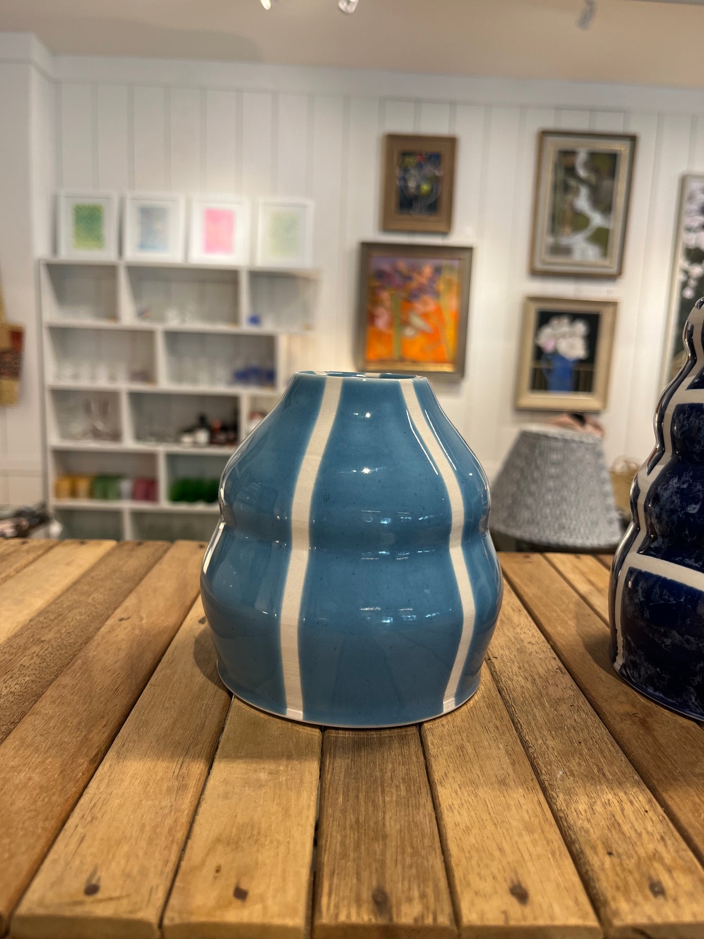 Light Blue White Striped Vase III