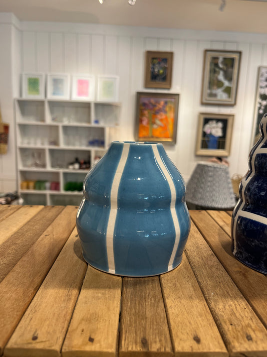 Light Blue White Striped Vase III