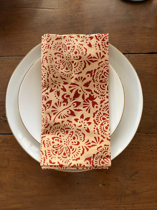 Set of 4 Hand Block Printed Napkin - Red