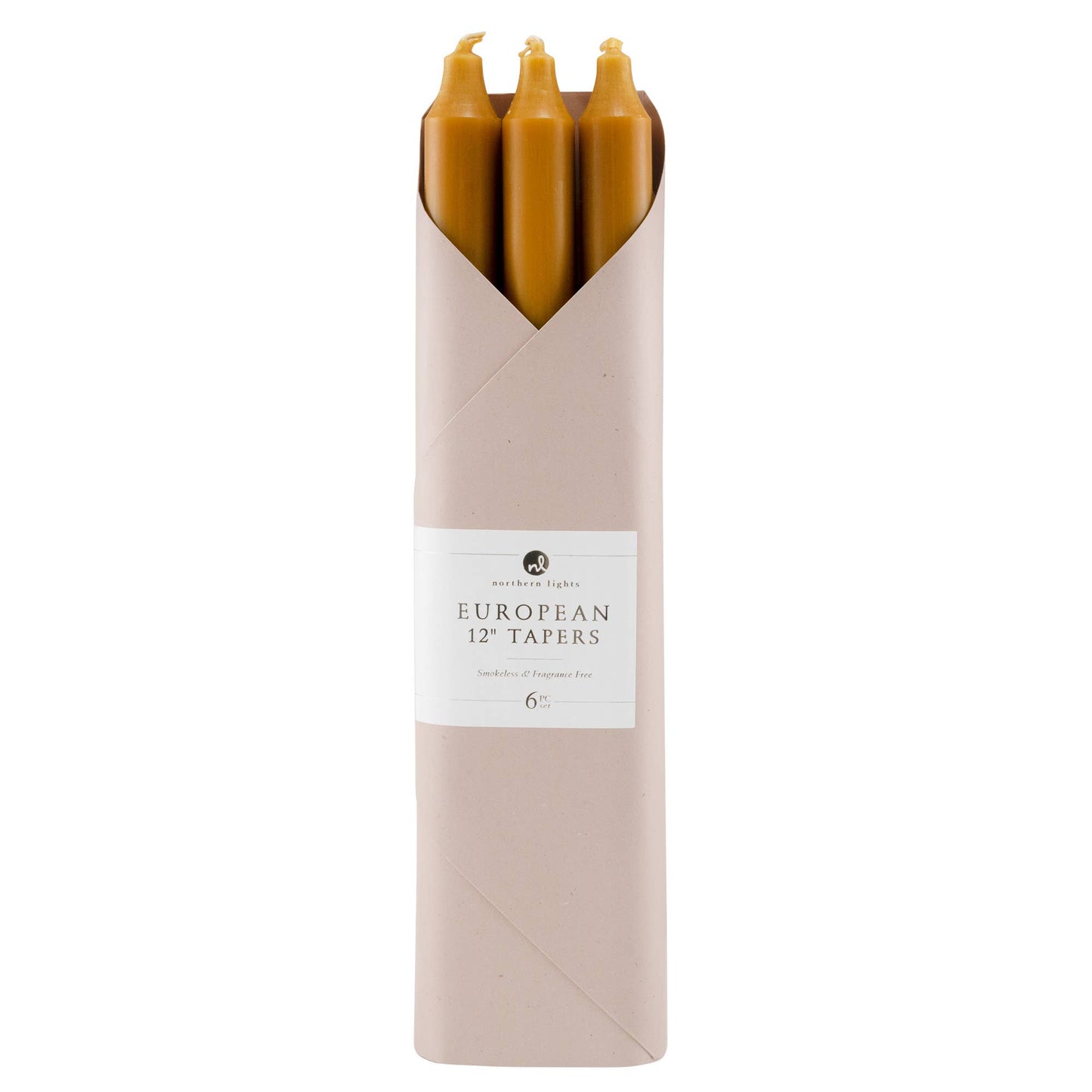European 12" Taper Candles - 6pc Gift Pack in Caramel