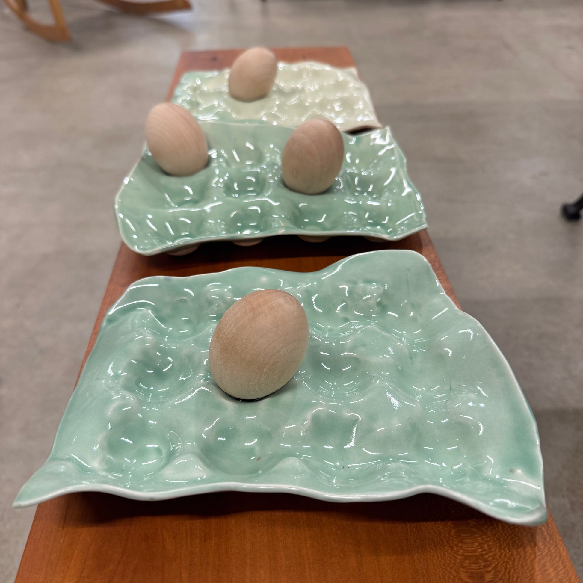 Light Slate Gray Handmade Egg Tray x 12 Celadon River Road Ceramics