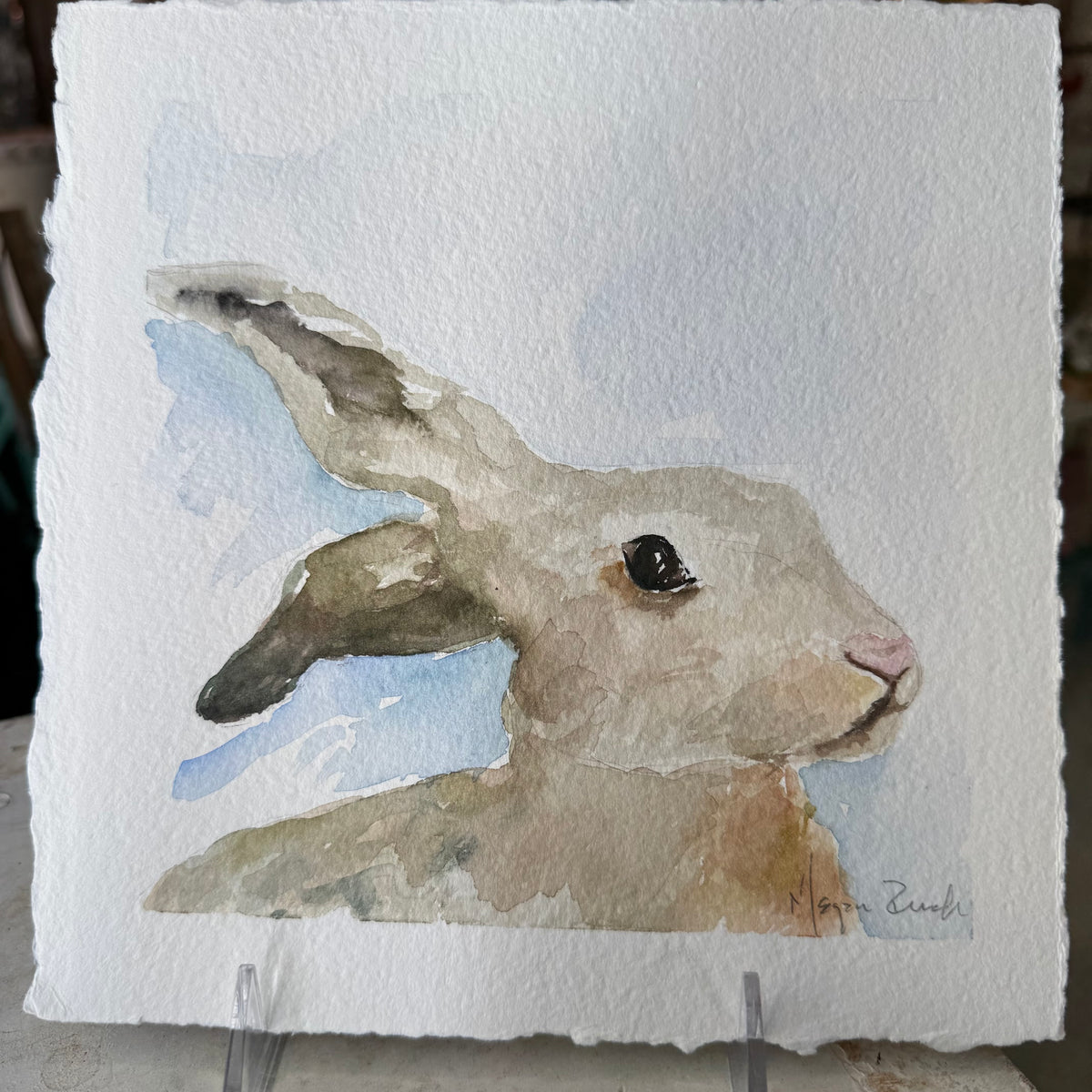 Gray “Bunny” Unframed Watercolor Megan Ruch