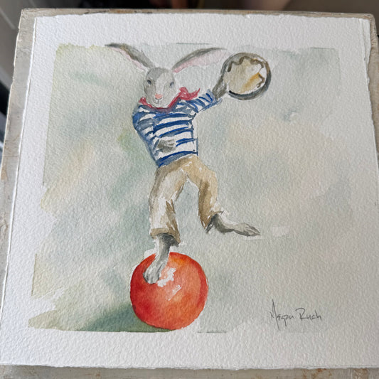 Gray “Performing Rabbit” Unframed Watercolor Megan Ruch