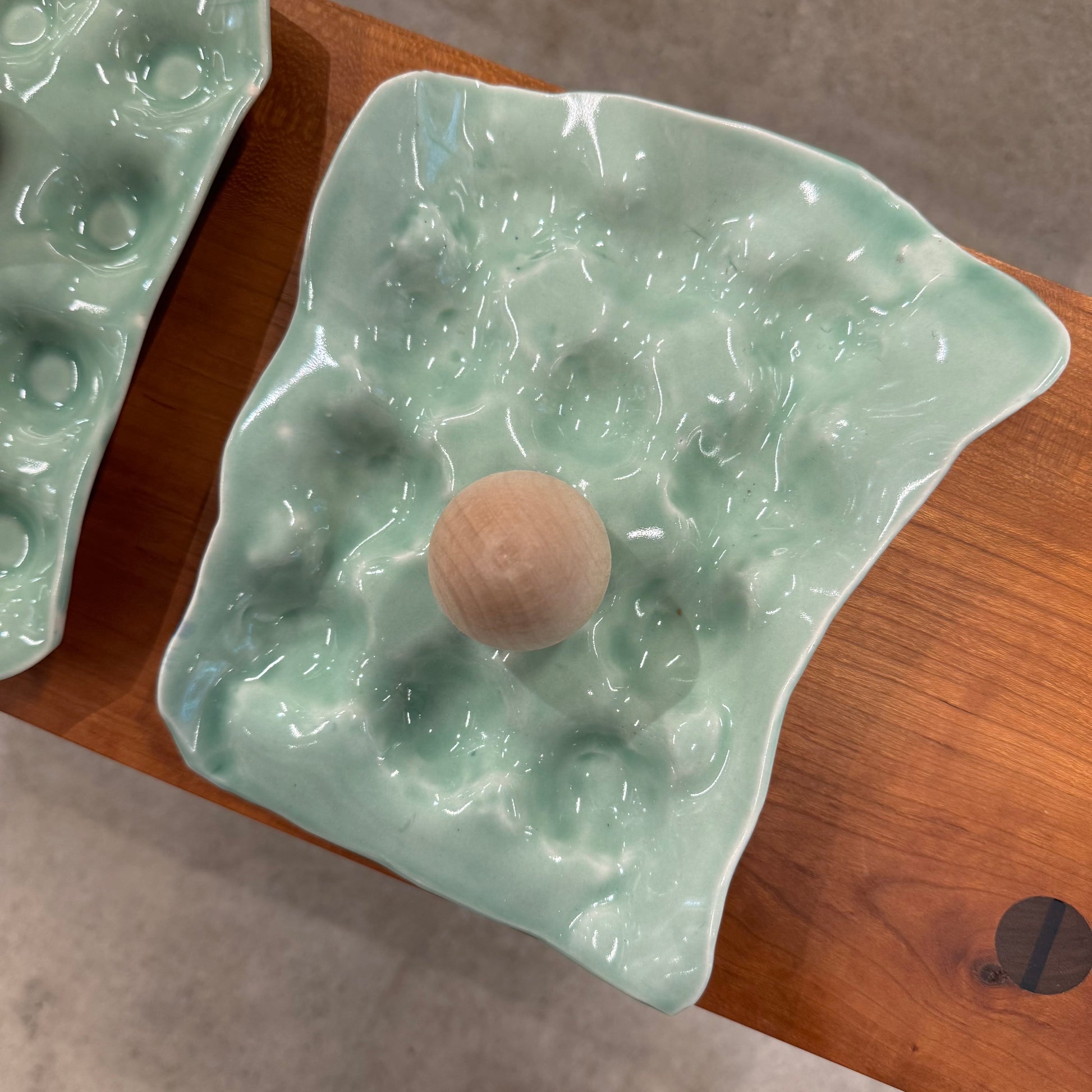 Dark Sea Green Handmade Egg Tray x 12 Celadon River Road Ceramics