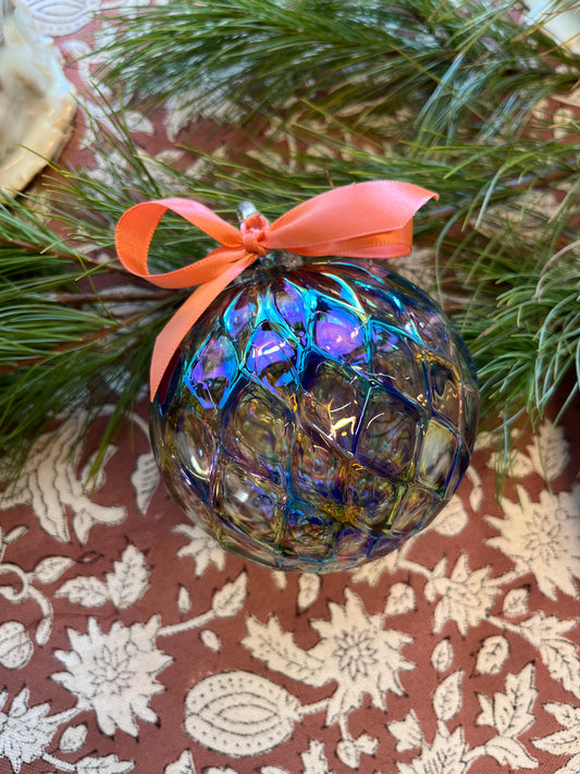 Handblown Glass Ornament - Quilted Mixed Colors