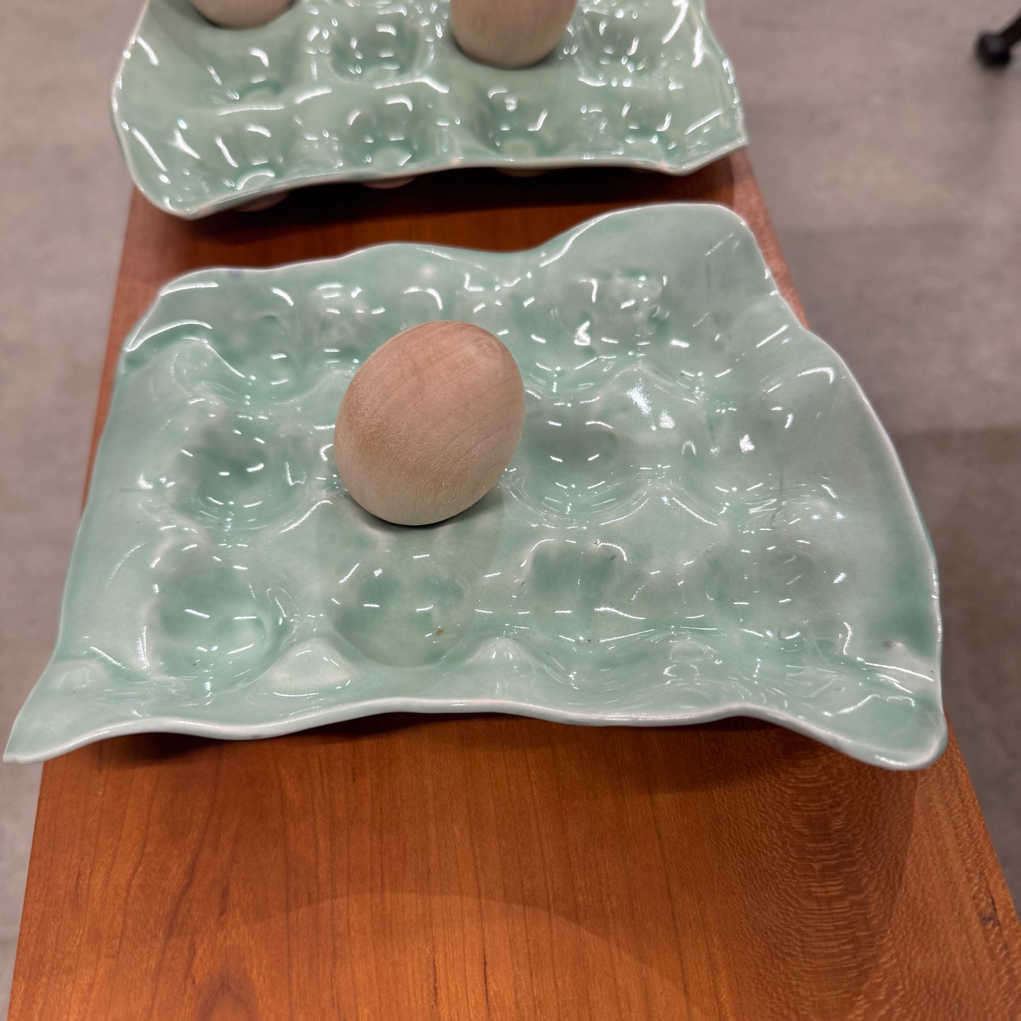 Dark Sea Green Handmade Egg Tray x 12 Celadon River Road Ceramics