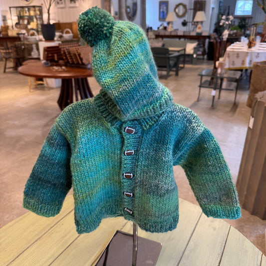 Dark Slate Gray Baby Sweater & Hat Set - Green with Football buttons Possum Hill