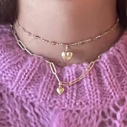 Pink Quartz Beaded Necklace with Large Heart Charm