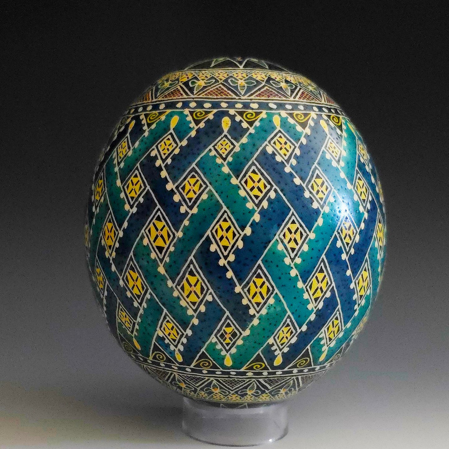 "Basketweave in Blue" Handpainted Ostrich Egg