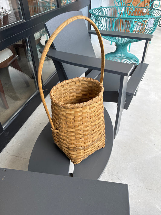 Dim Gray Vintage Splint Wood Basket with Long Handle 100 Main