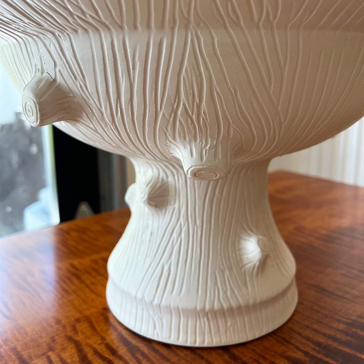 Faux Bois Pedestal Bowl in Matte White