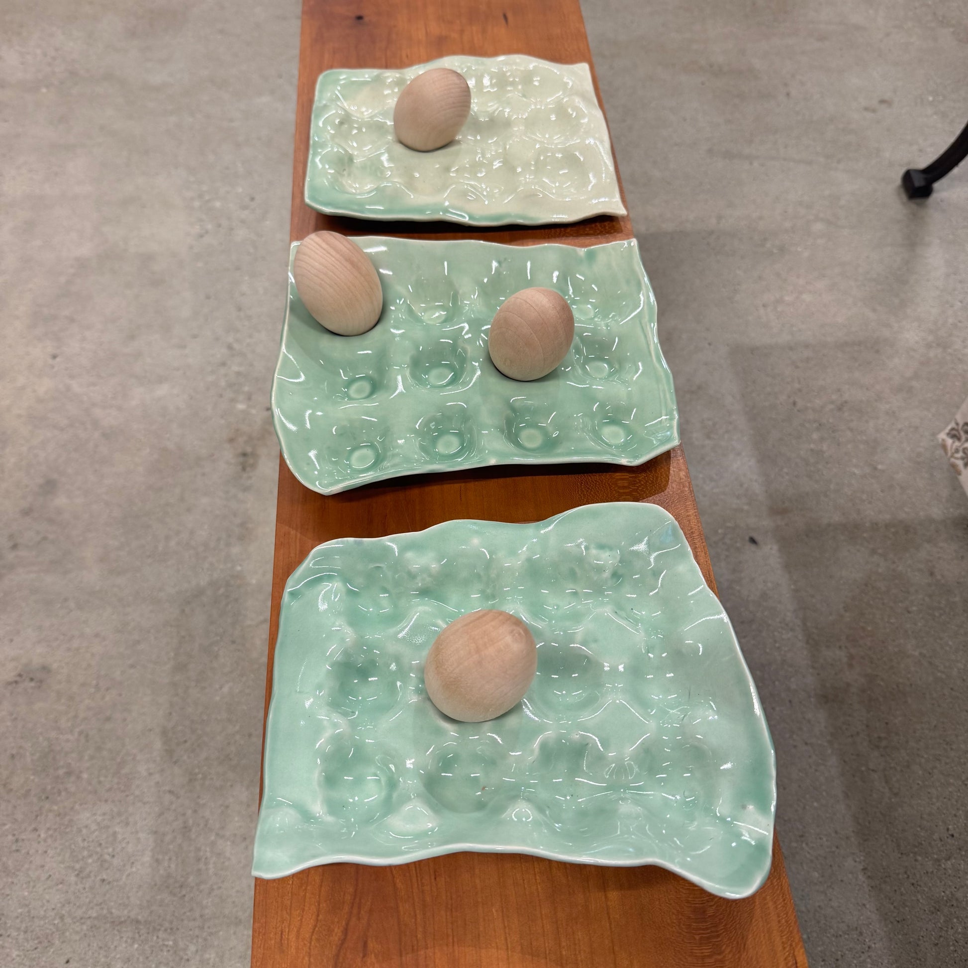 Light Slate Gray Handmade Egg Tray x 12 Celadon River Road Ceramics