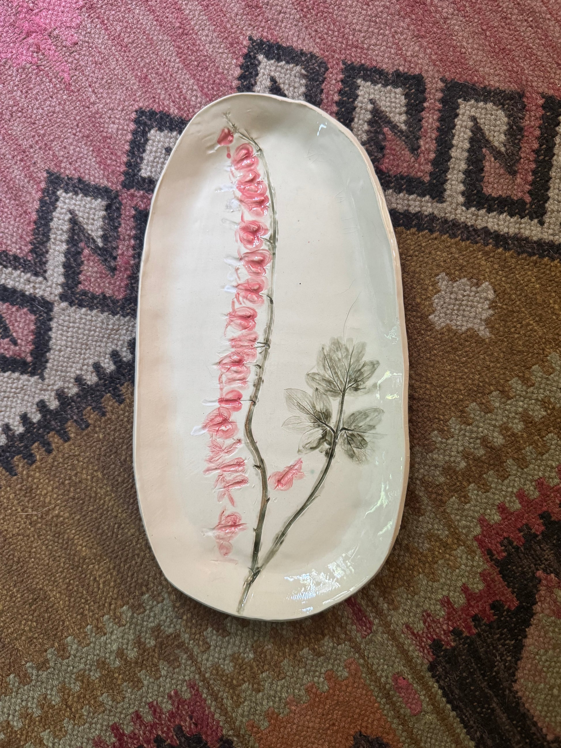 Dark Olive Green Bleeding Hearts Tray River Road Ceramics